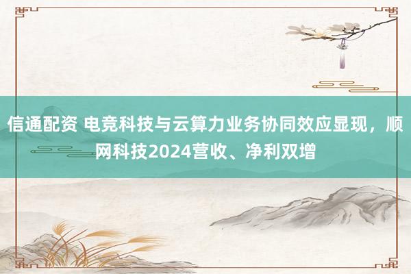 信通配资 电竞科技与云算力业务协同效应显现，顺网科技2024营收、净利双增